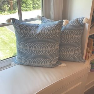 Blue and white stitched throw pillow covers (set of 2)